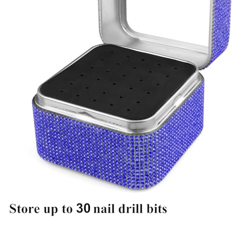 Cellentool 25-Hole Nail Drill Bit Holder - Rhinestone Storage Case, Deep Blue