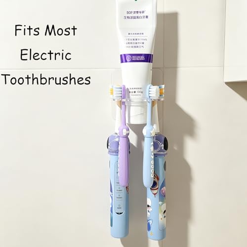 Clear Wall Mounted Toothbrush Holder 2 Pack - No Drill, Waterproof Organizer