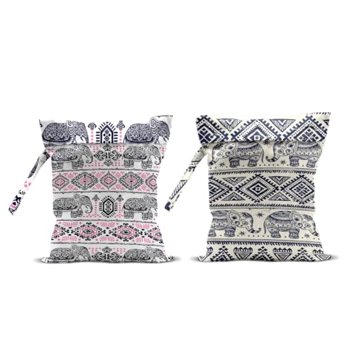 Wenboco 2 Pcs Elephant Print Wet Dry Bags Waterproof Reusable
