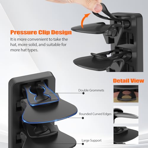 HeQe Hat Organizer for Baseball Caps - Adhesive Wall Rack, Black, 1 Pack