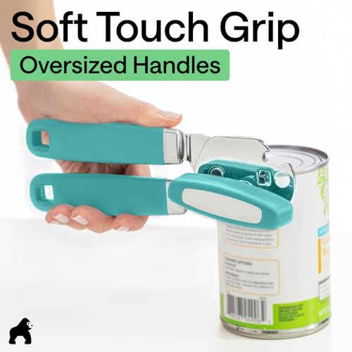 Gorilla Grip Turquoise Upgraded Stainless Steel Can Opener - Heavy Duty, Soft Grip, Easy Turn Knob