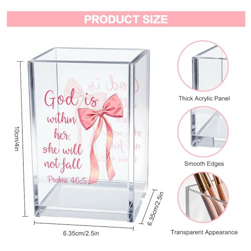 Within Her Acrylic Cosmetic Pencil Holder - Pink Bow Desk Organizer