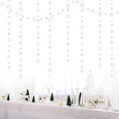 Snowflake Snow White Silver Christmas Party Decorations Streamers - 52Ft Winter Wonderland Garland - Glitter Silver Variation