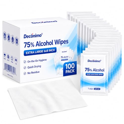 75% Ethyl Alcohol Extra Large Sanitizing Wipes - 100 Individually Wrapped 6x8 Inch Wipes for Travel, Office & Home