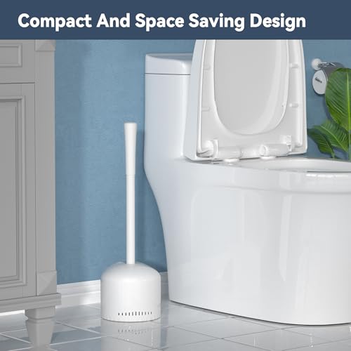 TRENTI Heavy Duty Toilet Plunger with Ventilated Drip-Free Holder, White