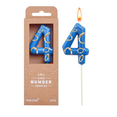 Blue & Golden 4 Number Birthday Candle - 2.76 Inch Cartoon Style