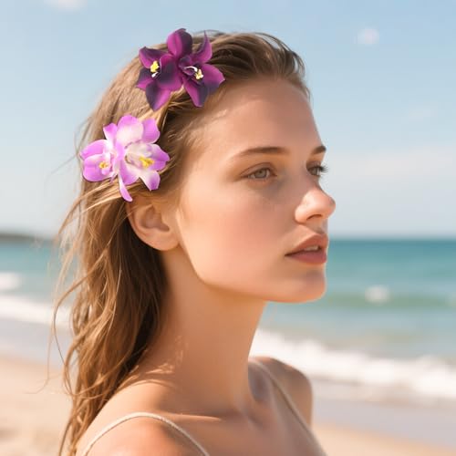 JANYUN 8-Color Bohemian Hawaiian Fabric Flower Hair Clip Set