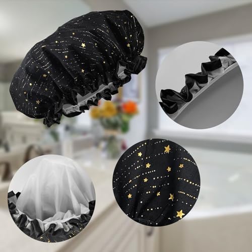 2 Pack Waterproof Shower Caps for Women - Reusable Elastic Hair Bonnet