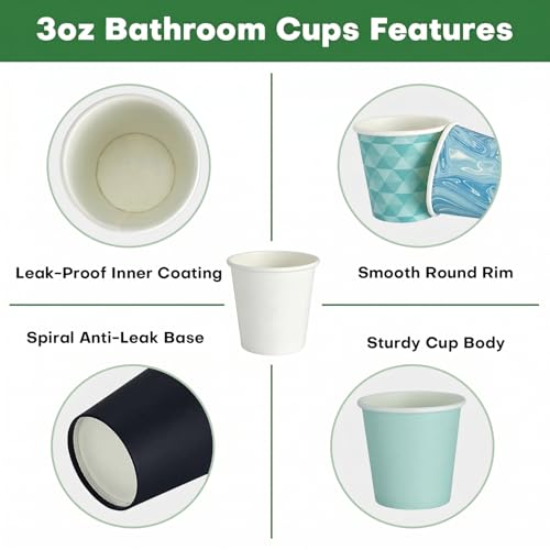 100 Pack 3oz Disposable Paper Cups - BPA-Free Leak-Proof Rinse Cups