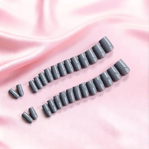 JOYVVEW Deep Gray Press On Nails Medium Square Glossy Fake Nails Set