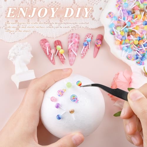 editTime 100pcs 3D Lollipop Nail Charms Resin Kawaii Candy Decals