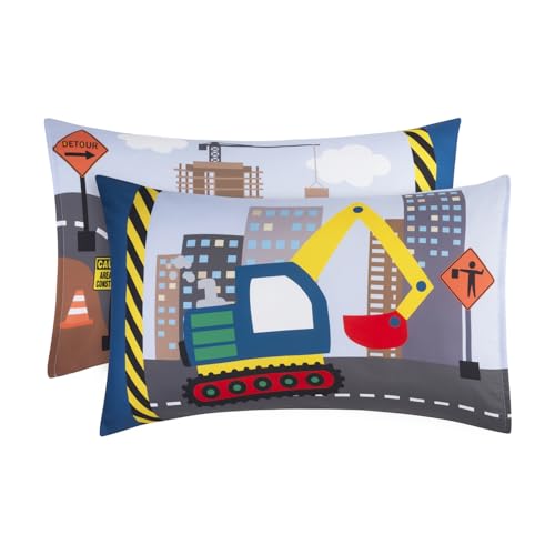 Everyday Kids 2-Pack Standard Pillowcases - Construction Theme Soft Microfiber