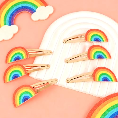 Glitter Rainbow Hair Clips 6-Pack Metal Snap Barrettes for Women