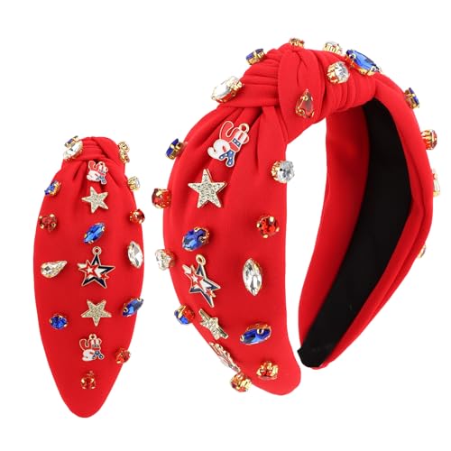 Patriotic Rhinestone Star Knotted Headband for 4th of July