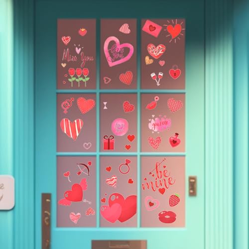 Valentine's Day Window Clings - 218 Piece Love Heart & Kiss Set