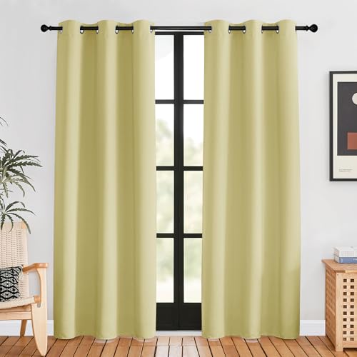 NICETOWN Thermal Insulated Blackout Curtains, Paler Yellow, 42"x80", Set of 2 with Grommet Top