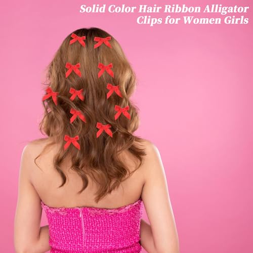 COMNICO 20PCS Mini Bow Hair Clips Satin Metal Barrettes Red