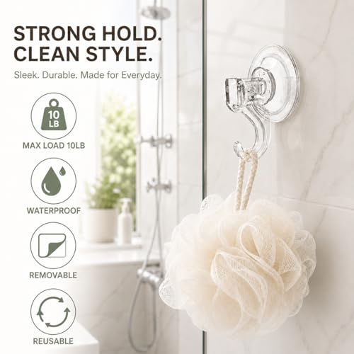 KORCCI Suction Cup Hooks - 4 Pack, Heavy-Duty and Waterproof