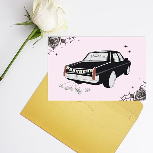 Gothic Halloween Anniversary Card Spooky Hearse Greeting Card