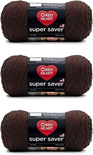 Red Heart Super Saver Yarn Coffee 3-Pack - Durable Acrylic Worsted Weight 4 for Crocheting & Knitting
