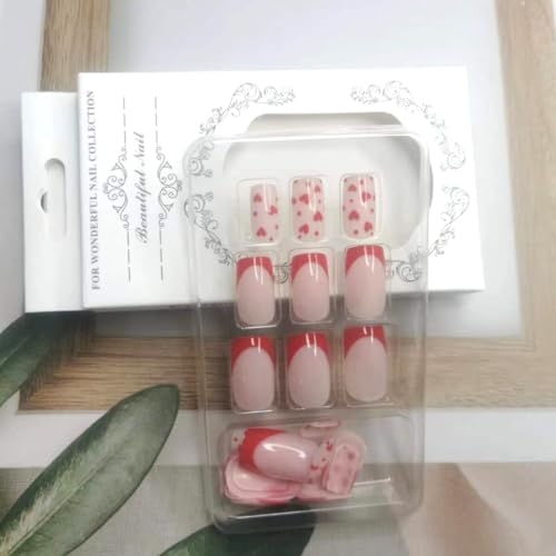 Valentine's Day French Tip Press on Nails with Red Heart Glossy Finish