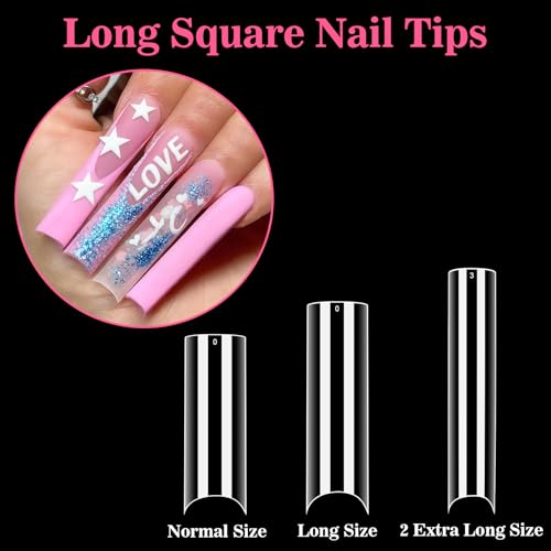 RAQEHO 2XL Extra Long Square Nail Tips 240PCS Clear False Nails Half Cover