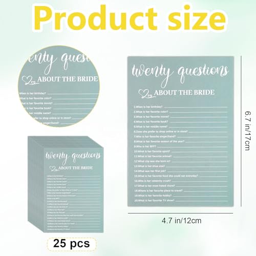 25 Pcs Bridal Shower Bingo Game Cards for Wedding Parties