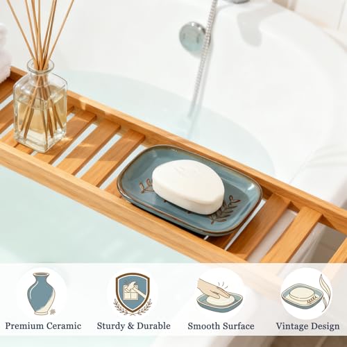 HighHerz Blue Ceramic Soap Dish - Aesthetic Soap Holder for Shower