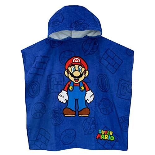 Super Mario Boys Gaming Hooded Towel Poncho Swimwear for Kids One Size Blue