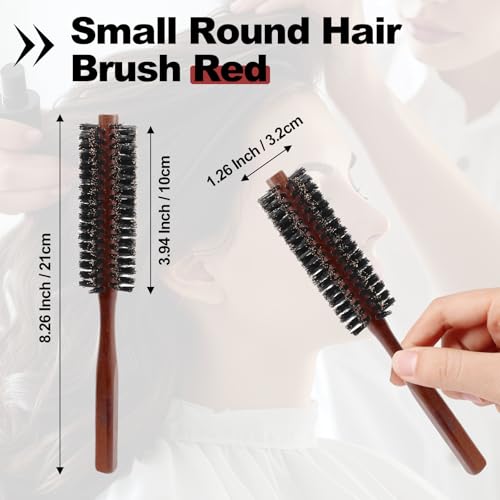 Qjaiune Small Boar Bristle Round Hair Brush for Short Hair and Bangs