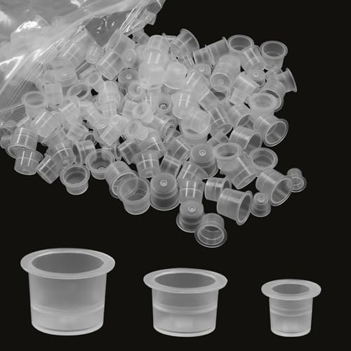 Rierdge Tattoo Ink Caps - 300 Pack Disposable Clear Plastic Cups S/M/L