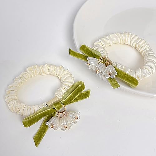 Lily of the Valley Floral Hair Ties - 2 Pack Flower Ponytail Holders