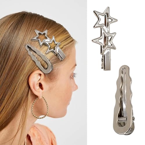 Y2K Silver Star Hair Clips Metal Barrettes Cute Aesthetic Hairpins