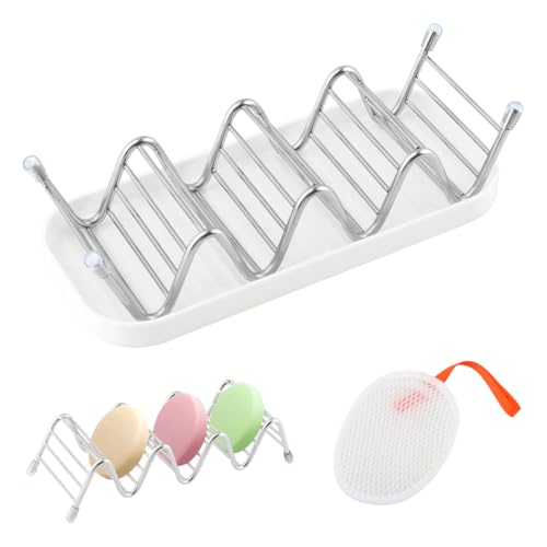 3-Slot Wave Shampoo Bar Holder with Drip Tray & Lather Net