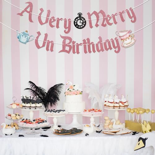 A Very Merry UnBirthday Glitter Banner - Wonderland Party Decorations
