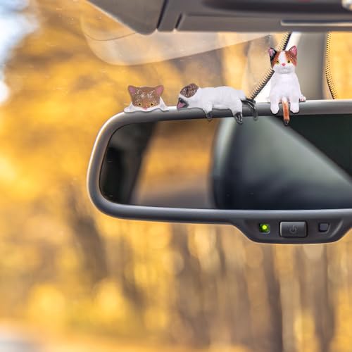Tucnoeu 5pcs Cute Brown Cat Figurine Set for Computer Monitor & Car Decor
