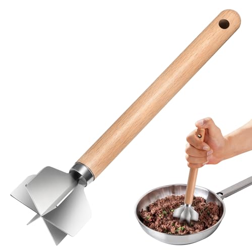 WLKSTS 11-Inch Stainless Steel Meat Masher with 6 Blades – Ground Beef & Mashed Potatoes, One Pack