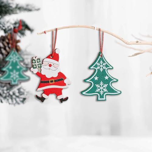 Wooden Christmas Tree Ornaments Set Santa Claus Hanging Decorations 8PCS