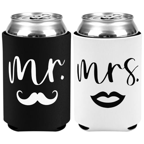 Mr & Mrs Can Coolers Set of 2 - Insulated Neoprene Drink Sleeves