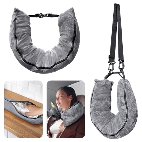 Eppyyo Stuffable Travel Pillow 1PACK - Velvet Neck Cushion with Adjustable Size & Storage Bag