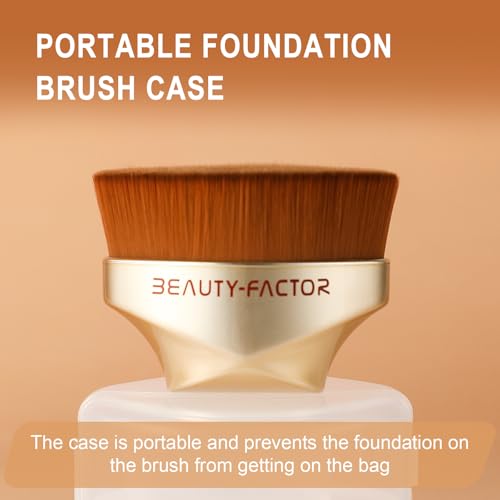 Flat Top Foundation Brush - Kabuki Makeup Brush with Case (Gold)