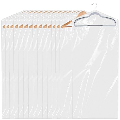 15 Pack Clear Plastic Garment Bags - Dust-Proof Clothing Covers
