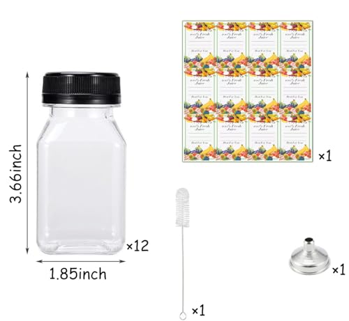 Delphinus 12 Pack 4oz Reusable Transparent Plastic Juice Bottles