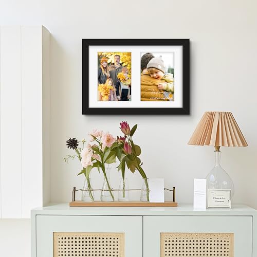 DUENPY 6x9 Double Collage Picture Frame for Two 3.5x5 Photos - Black