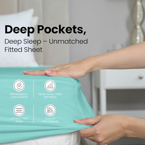 Queen Fitted Sheet - Ultra Soft Spa Blue, 15 Inch Deep Pocket