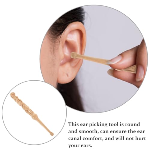 Wooden Ear Scoop Earwax Removal Tool - Carved Peach Wood Ear Pick