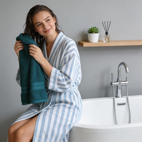 Meishiqi Luxury 100% Cotton Hand Towels, 2-Pack, 12" x 27", Light Blue