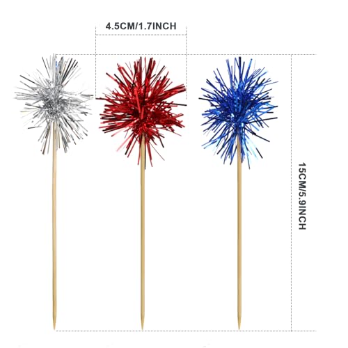 30PCS Foil Firework Cupcake Toppers 4th of July Patriotic Toothpicks