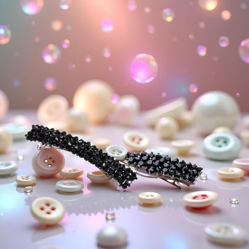 Black Rhinestone Hair Clips - Handmade Metal Crystal Barrette