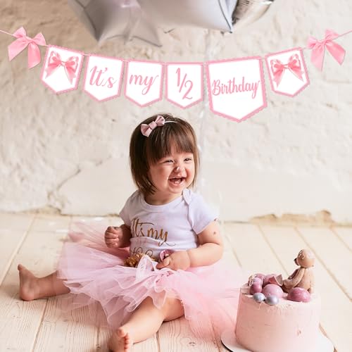 It's My 1/2 Birthday Banner with Pink Bow - Half Birthday Decor